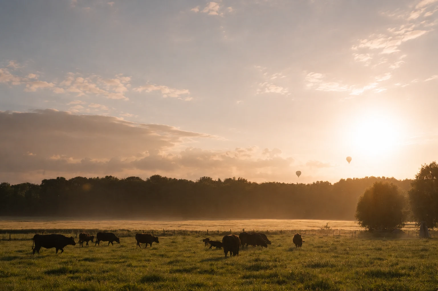 Wagyu cattle grazing in the Haspengouw meadow